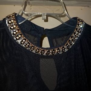 Plus Size Black Jeweled Sheer Mesh Mock Neck Top SZ 2 fits 18/20